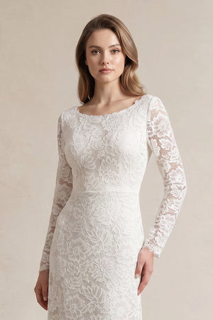 A - Line Lace Long Sleeves Wedding Dress - SHE IS ME Wedding Dresses