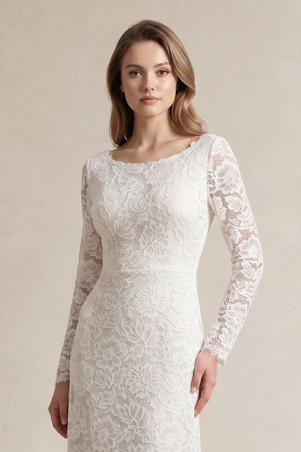 A - Line Lace Long Sleeves Wedding Dress - SHE IS ME Wedding Dresses