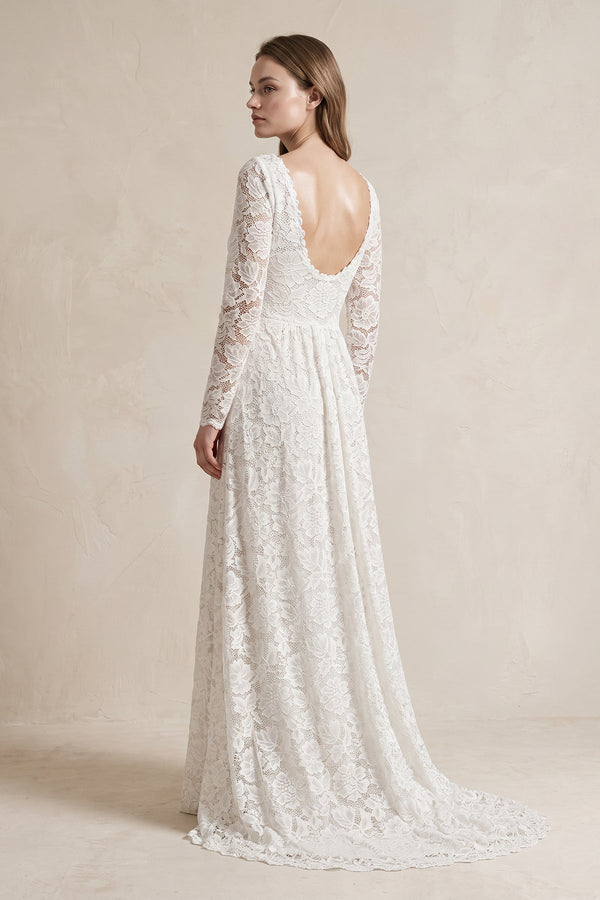 A - Line Lace Long Sleeves Wedding Dress - SHE IS ME Wedding Dresses