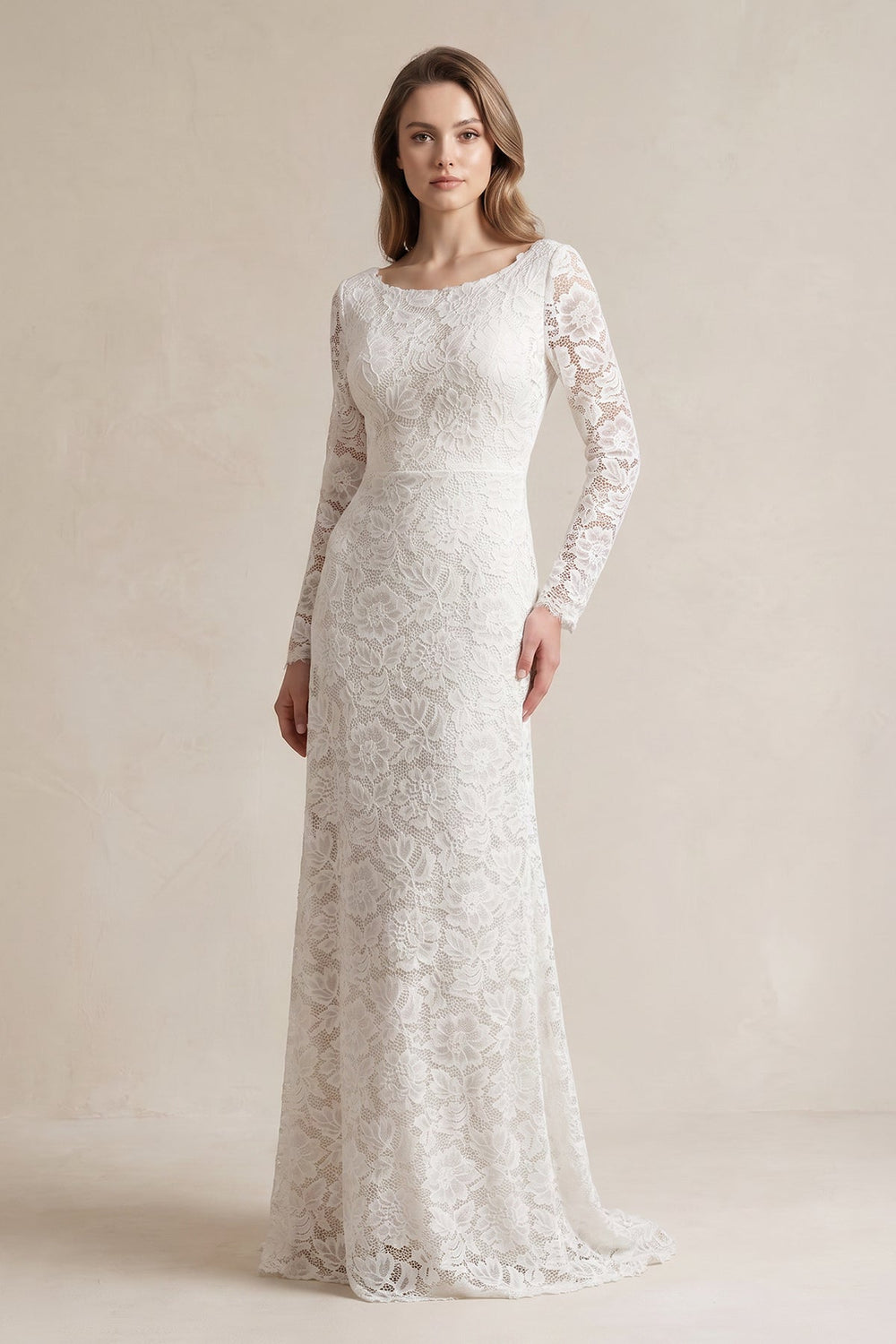 A - Line Lace Long Sleeves Wedding Dress - SHE IS ME Wedding Dresses