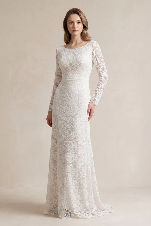A - Line Lace Long Sleeves Wedding Dress - SHE IS ME Wedding Dresses