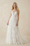 A - Line Lace Spaghetti - Strap Wedding Dress in Ivory - SHE IS ME Wedding Dresses