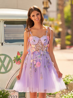 Lavender A-Line Bloom Mini Homecoming Dress - SHEISME