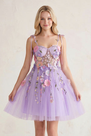 Lavender A-Line Bloom Mini Homecoming Dress - SHEISME