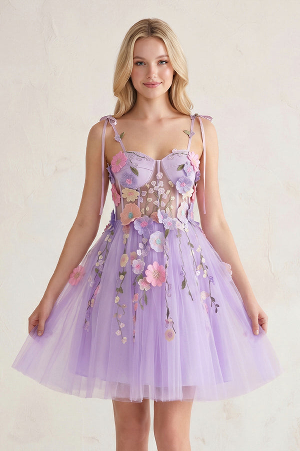 Lavender A-Line Bloom Mini Homecoming Dress - SHEISME