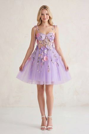 Lavender A-Line Bloom Mini Homecoming Dress - SHEISME