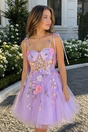 Lavender A-Line Bloom Mini Homecoming Dress - SHEISME