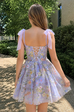 Lilac A-Line Lilac Short Homecoming Dress with 3D Flowers - SHEISME