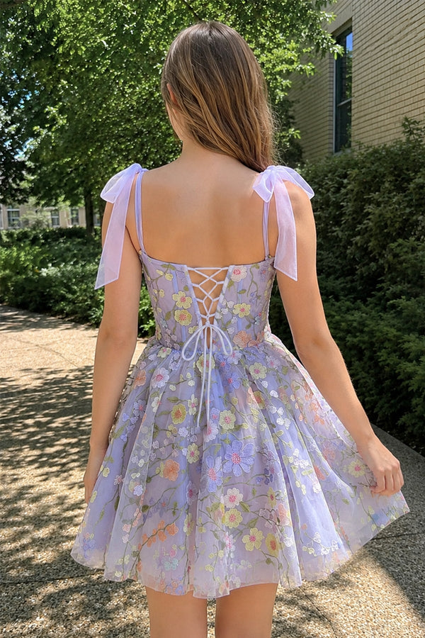 Lilac A-Line Lilac Short Homecoming Dress with 3D Flowers - SHEISME