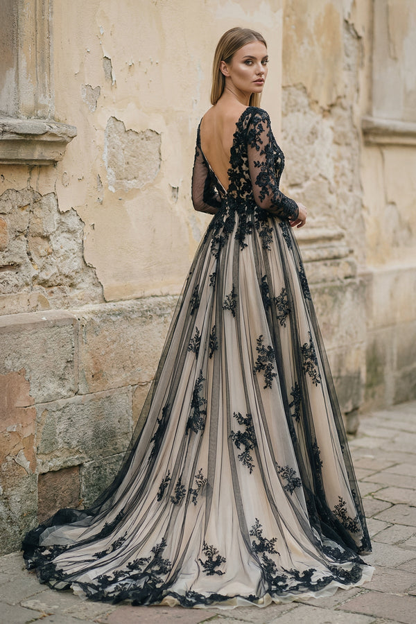 A Line Long Sleeves Lace Wedding Dress - SHE IS ME Wedding Dresses