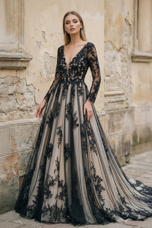 A Line Long Sleeves Lace Wedding Dress - SHE IS ME Wedding Dresses