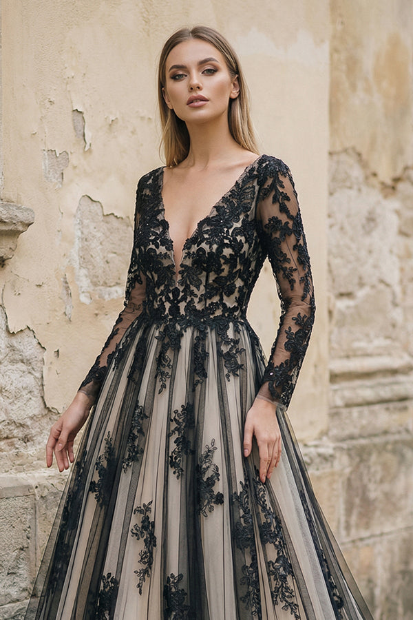 A Line Long Sleeves Lace Wedding Dress - SHE IS ME Wedding Dresses