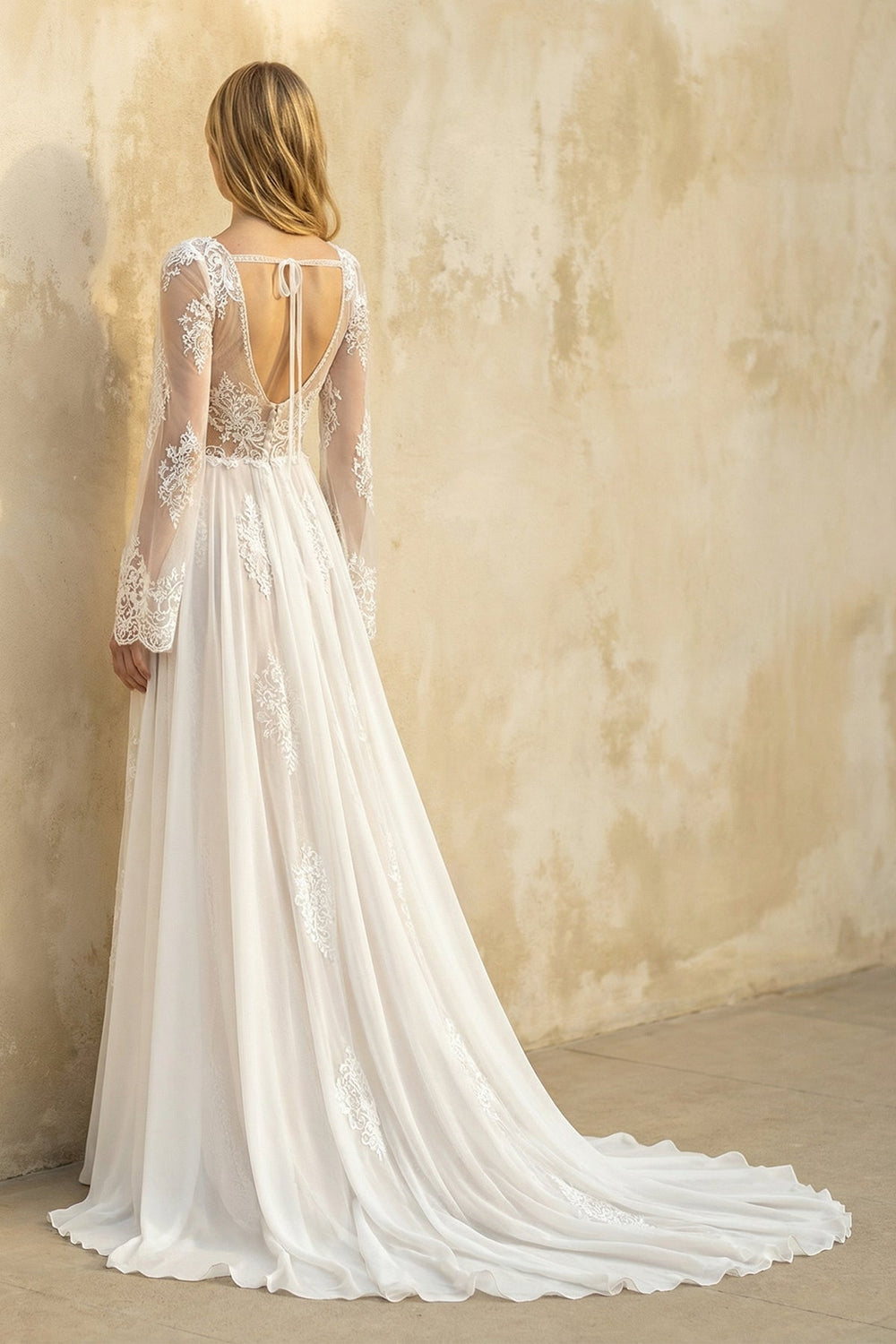 A - Line Long Sleeves Lace Wedding Dress in White - SHE IS ME Wedding Dresses