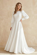 A Line Long Sleeves Satin Wedding Dress in White - SHE IS ME Wedding Dresses