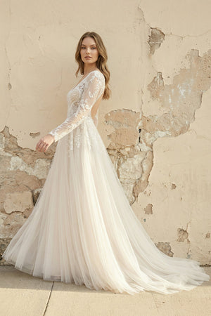A Line Long Sleeves Tulle Wedding Dress - SHE IS ME Wedding Dresses