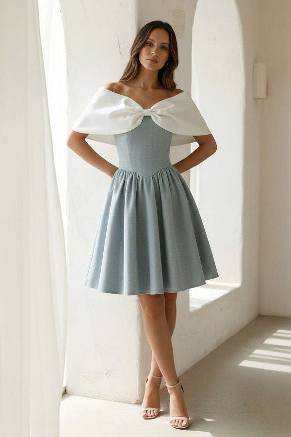 Sheisme-Mist Off-the-Shoulder A-Line Mini Bowknot Evening Cocktail Party Dress