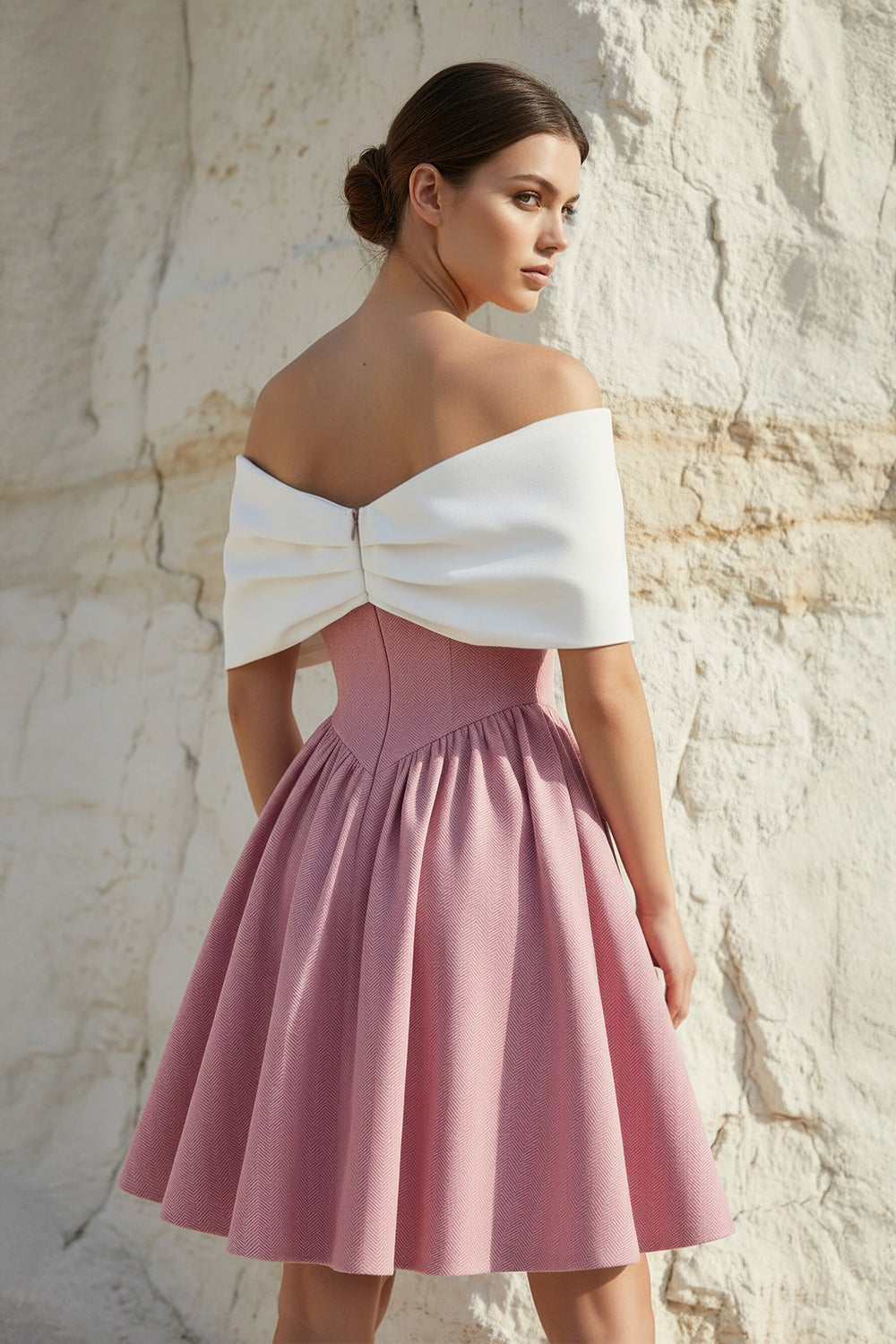 Sheisme-Pink Off-the-Shoulder A-Line Mini Bowknot Evening Cocktail Party Dress