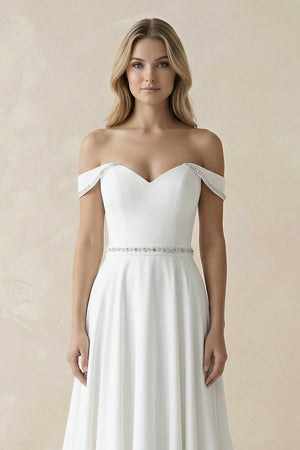 A - Line Off the Shoulder Beaded Wedding Dress - SHE IS ME Wedding Dresses