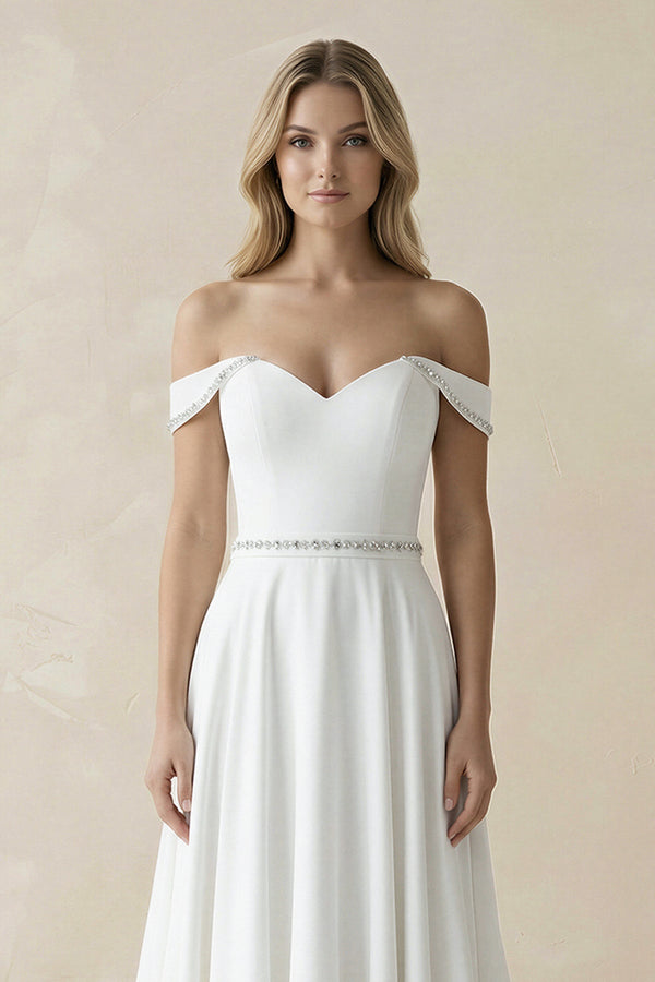 A - Line Off the Shoulder Beaded Wedding Dress - SHE IS ME Wedding Dresses