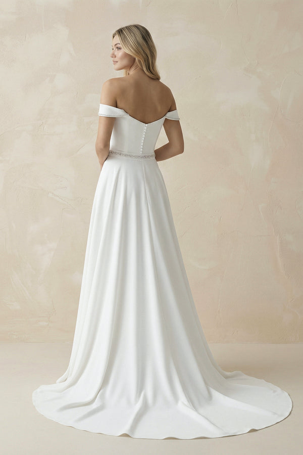 A - Line Off the Shoulder Beaded Wedding Dress - SHE IS ME Wedding Dresses