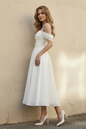 A Line Off The Shoulder Organza Wedding Dress in White - SHE IS ME Wedding Dresses