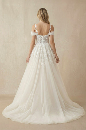 A - Line Off - The - Shoulder Tulle Wedding Dresses in Ivory - SHE IS ME Wedding Dresses