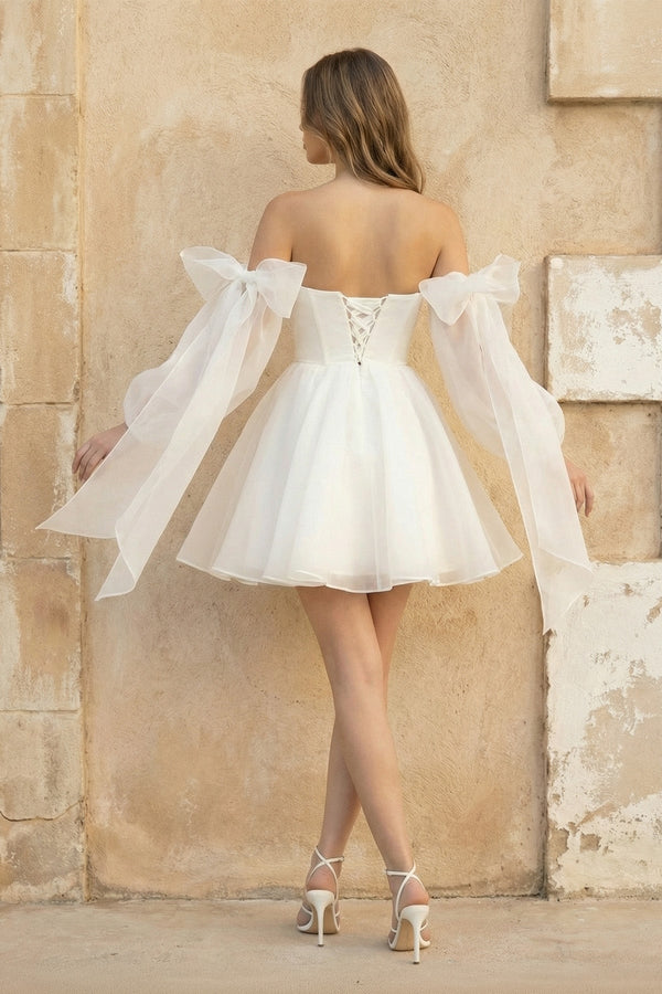 A Line Organza Long Sleeves Wedding Dress in White - SHE IS ME Wedding Dresses