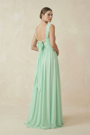 A - Line Pleated Chiffon Long Bridesmaid Dress - SHE IS ME Bridesmaid Dresses