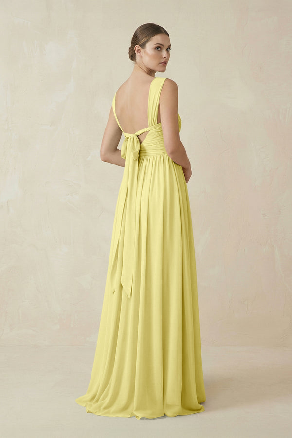 A - Line Pleated Chiffon Long Bridesmaid Dress in Buttercup - SHE IS ME Bridesmaid Dresses