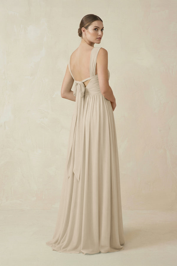 A - Line Pleated Chiffon Long Bridesmaid Dress in Champagne - SHE IS ME Bridesmaid Dresses