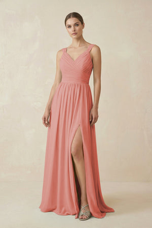 A - Line Pleated Chiffon Long Bridesmaid Dress in Mulberry - SHE IS ME Bridesmaid Dresses