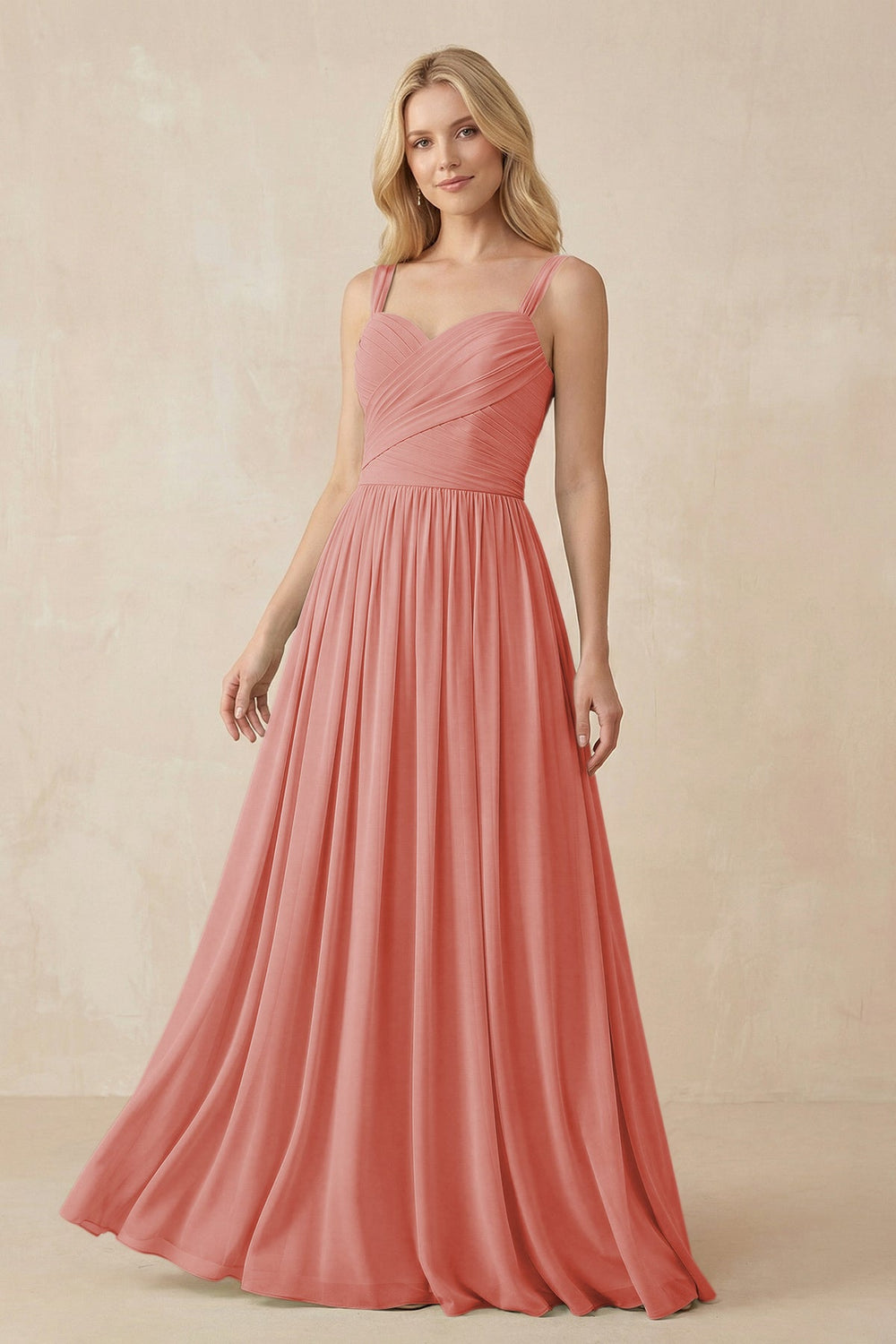 A - Line Pleated Chiffon Long Bridesmaid Dress in Mulberry - SHE IS ME Bridesmaid Dresses