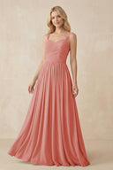 A - Line Pleated Chiffon Long Bridesmaid Dress in Mulberry - SHE IS ME Bridesmaid Dresses