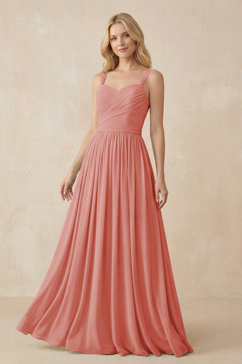 A - Line Pleated Chiffon Long Bridesmaid Dress in Mulberry - SHE IS ME Bridesmaid Dresses