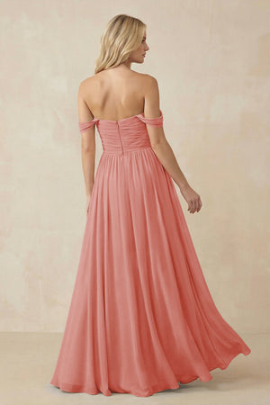A - Line Pleated Chiffon Long Bridesmaid Dress in Mulberry - SHE IS ME Bridesmaid Dresses