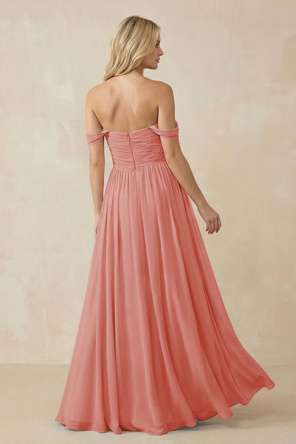 A - Line Pleated Chiffon Long Bridesmaid Dress in Mulberry - SHE IS ME Bridesmaid Dresses