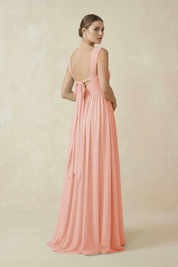 A - Line Pleated Chiffon Long Bridesmaid Dress in Rose Petal - SHE IS ME Bridesmaid Dresses