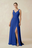A - Line Pleated Chiffon Long Bridesmaid Dress in Royal Blue - SHE IS ME Bridesmaid Dresses