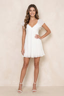 A-Line Ruched Chiffon Cap Sleeves Mini Dress in White – SHE IS ME Dresses
