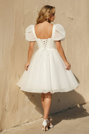 A Line Short Sleeves Organza Wedding Dress - SHE IS ME Wedding Dresses