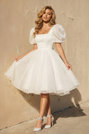 A Line Short Sleeves Organza Wedding Dress - SHE IS ME Wedding Dresses