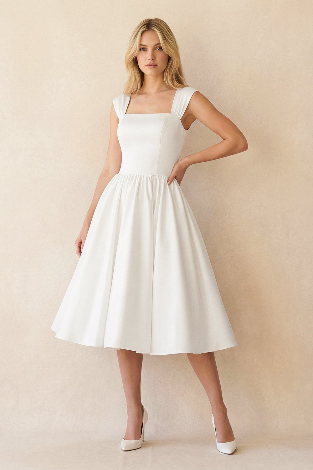 A - Line Sleeveless Lace - Up Back Satin Wedding Dress - SHE IS ME Wedding Dresses