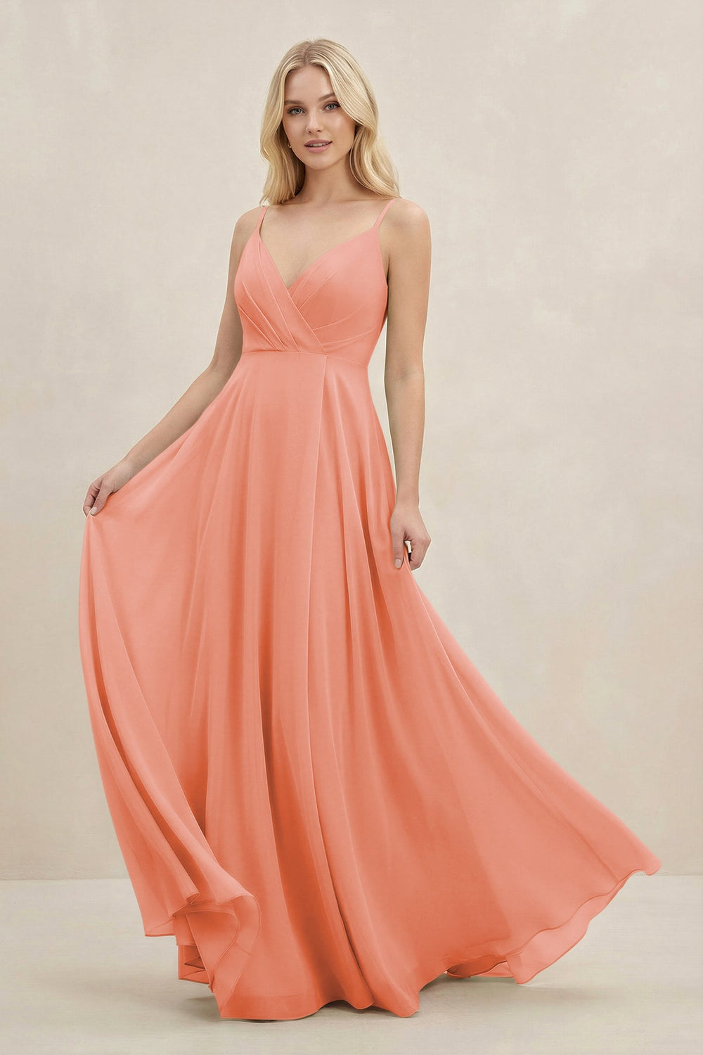 A-Line Spaghetti Strap Chiffon Bridesmaid Dress in Rosette - SHE IS ME BRIDESMAID DRESSES
