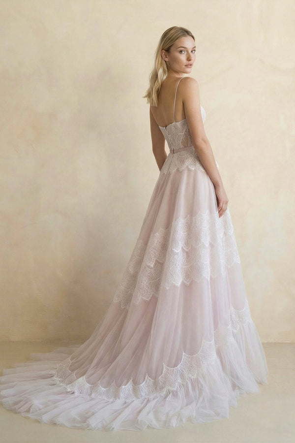 A Line Spaghetti Straps Lace Wedding Dress - SHE IS ME Wedding Dresses