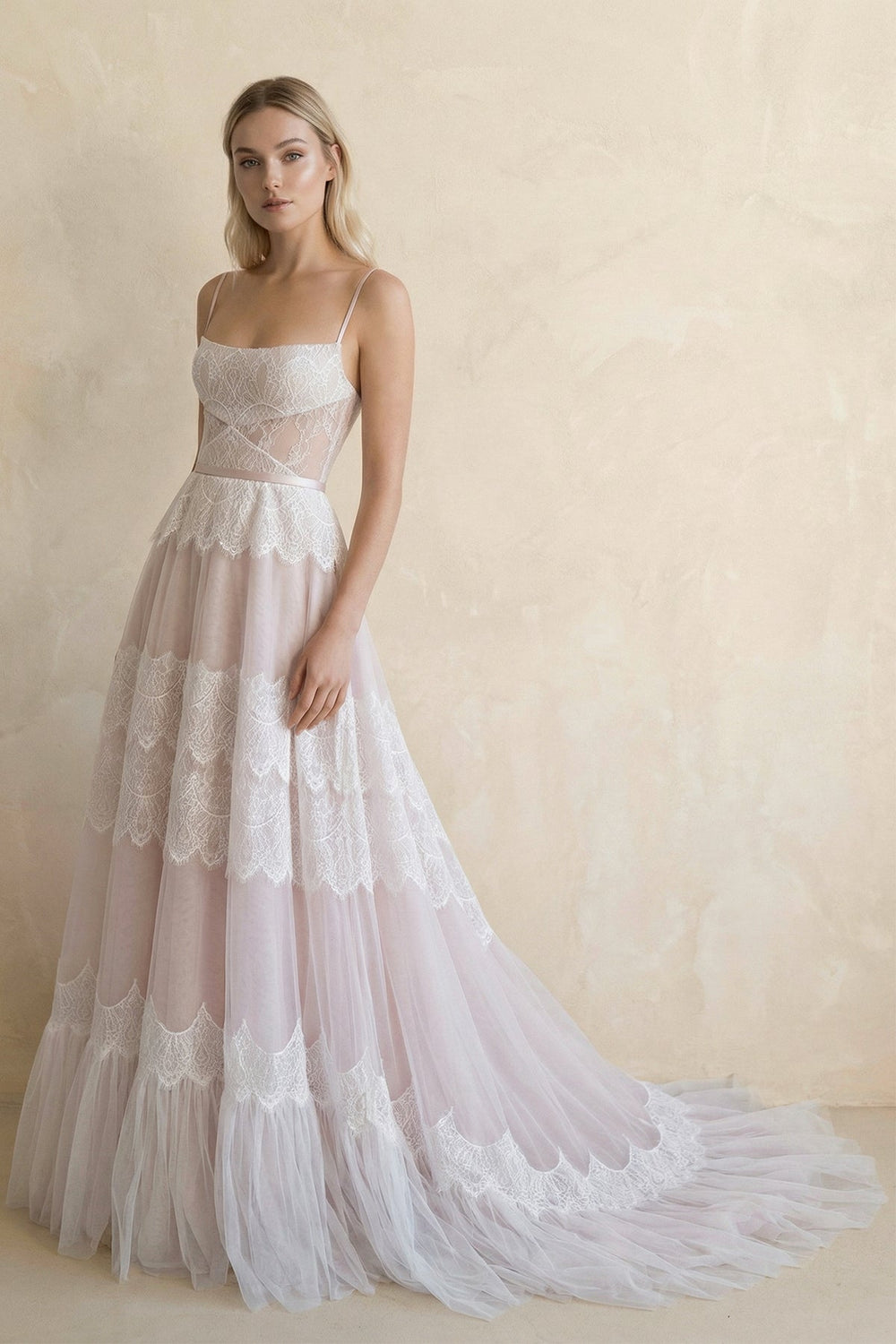 A Line Spaghetti Straps Lace Wedding Dress - SHE IS ME Wedding Dresses