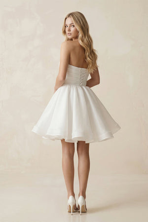 A - Line Strapless Pleated Organza Wedding Dress in White - SHE IS ME Wedding Dresses