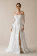 A Line Sweetheart Lace Wedding Dress With Slit in White - SHE IS ME Wedding Dresses