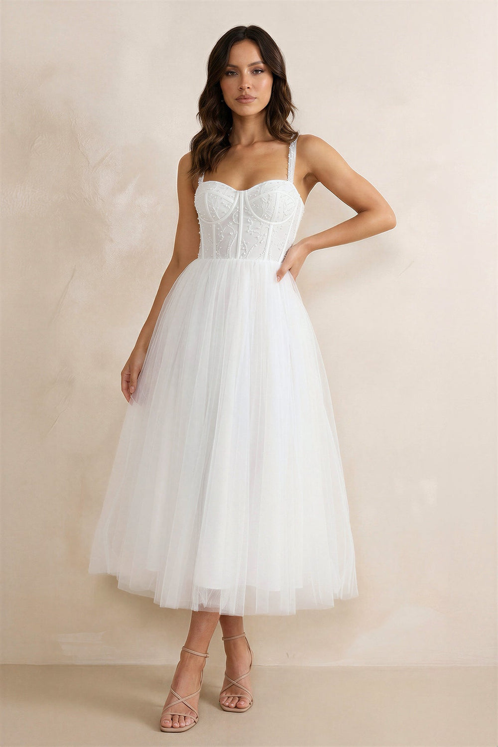 A - Line Sweetheart Satin Wedding Dresses with Ruffles in White - SHE IS ME Wedding Dresses