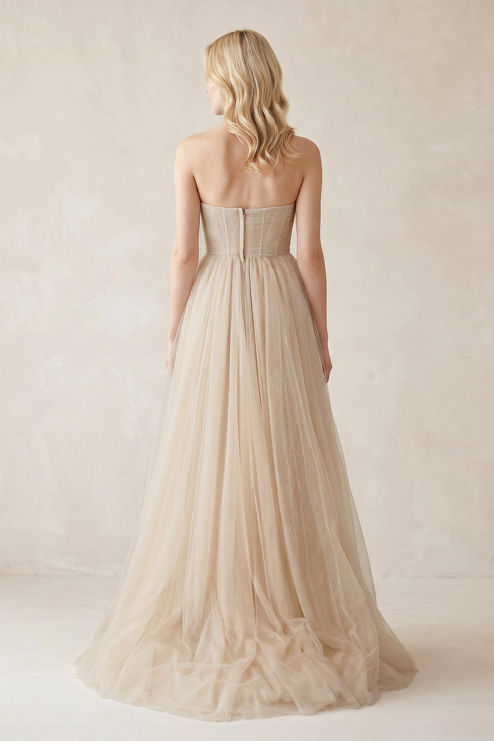 A - Line Sweetheart Tulle Long Wedding Dresses in Ivory - SHE IS ME Wedding Dresses