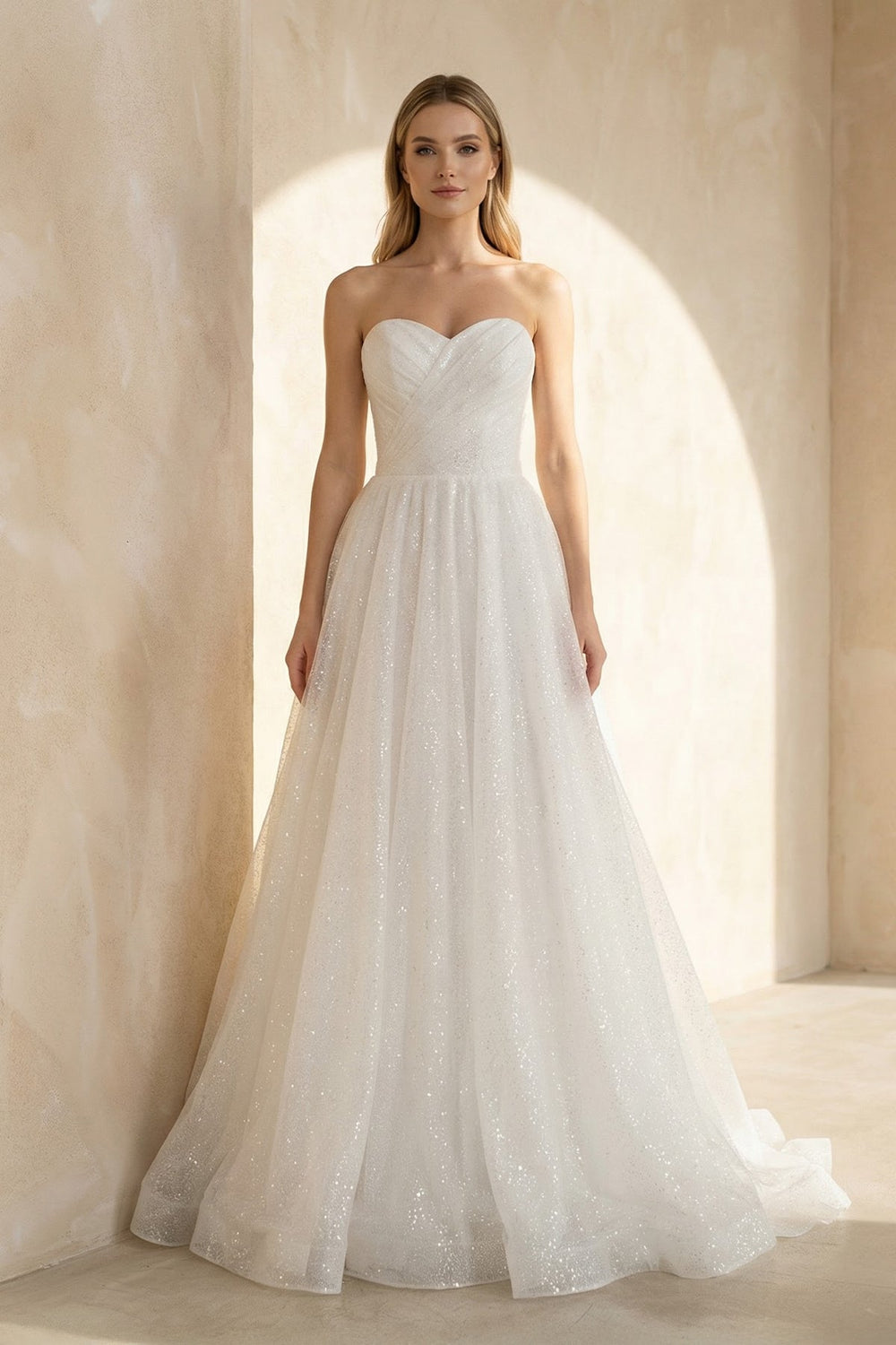 A Line Sweetheart Tulle Wedding Dress in White - SHE IS ME Wedding Dresses